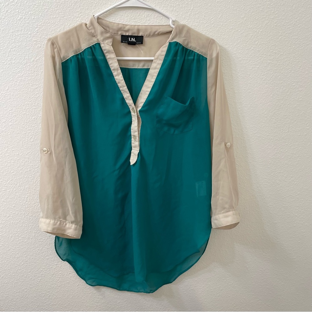IN San Francisco Blouse tan teal medium